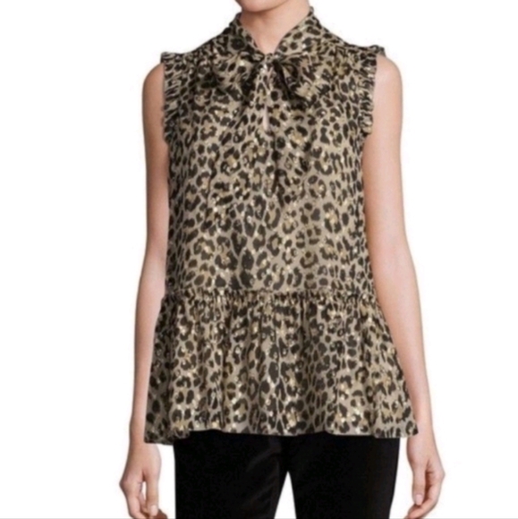 Kate Spade Leopard Clip Dot Print Silk Bland Sleeveless Blouse Sz Xxs - Picture 1 of 9